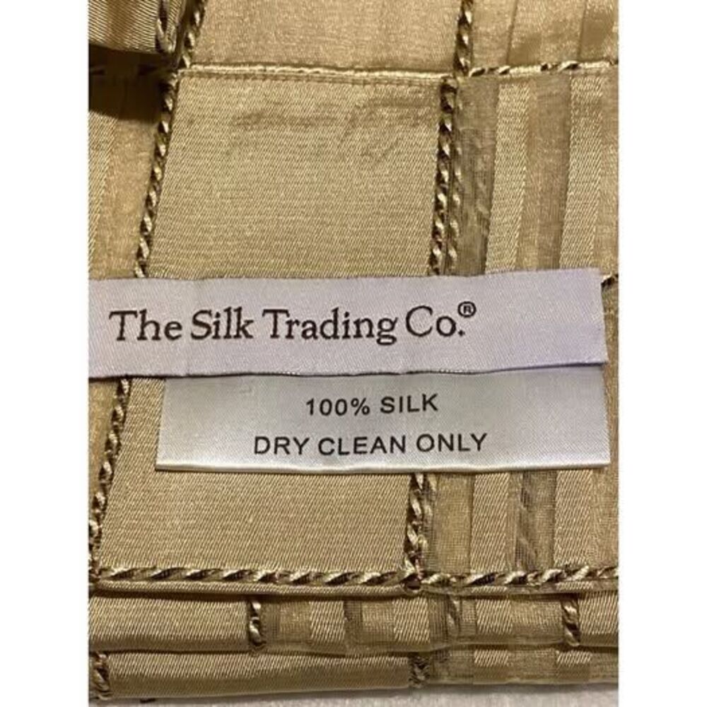 100% Vtg Sheer Silk Grid Pattern Curtain 50X84 Window Drapery Gold/Cream